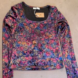 Urban Outfitters Multicolor Velvet Floral Blouse